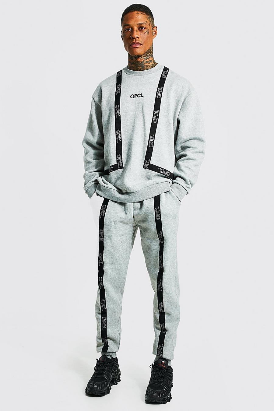 Grey marl grå Oversized Ofcl Tape Sweater Tracksuit image number 1
