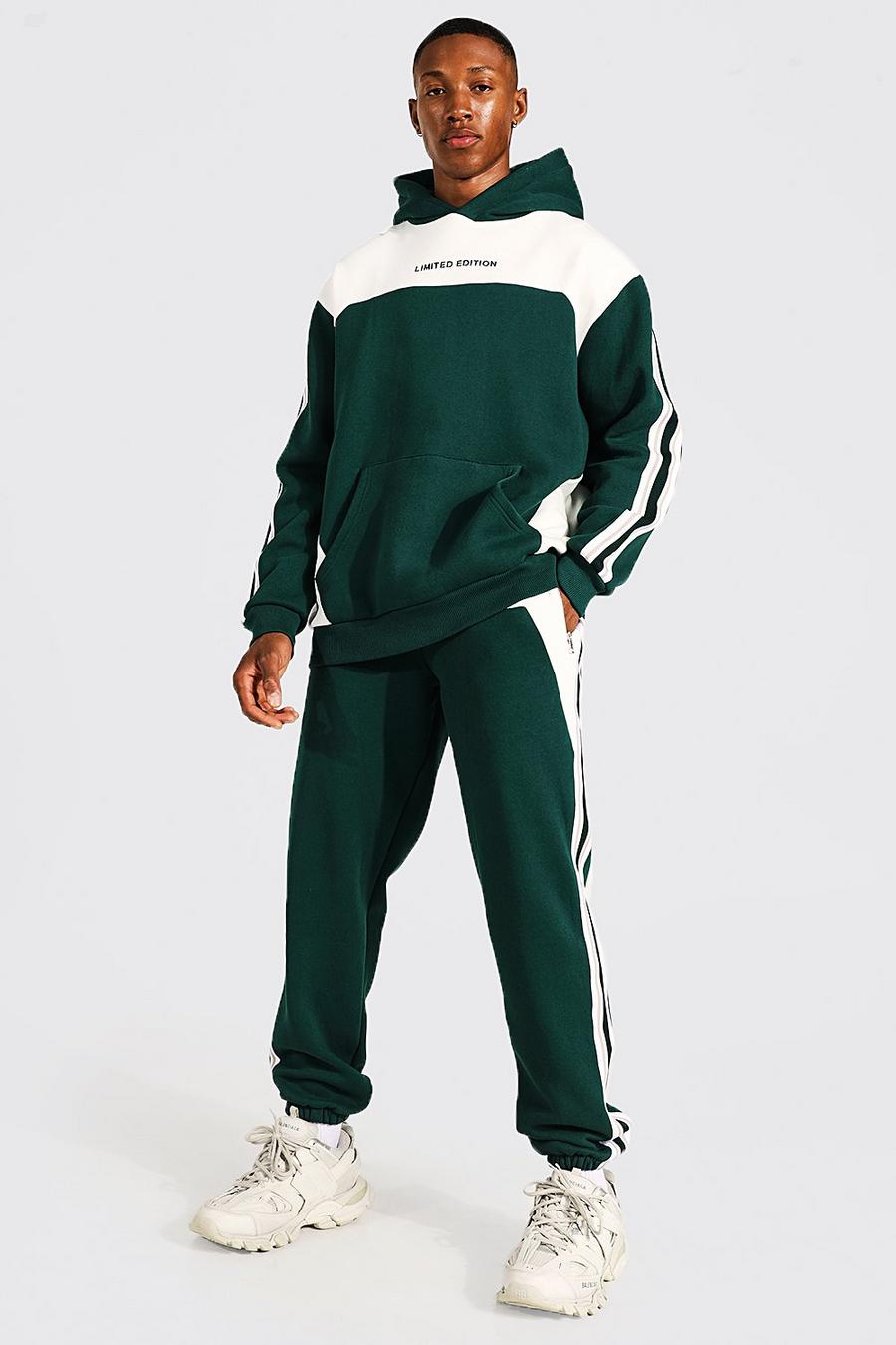 Trainingsanzug in Übergröße mit Tape, Colorblock und Limited-Print, Grün vert image number 1