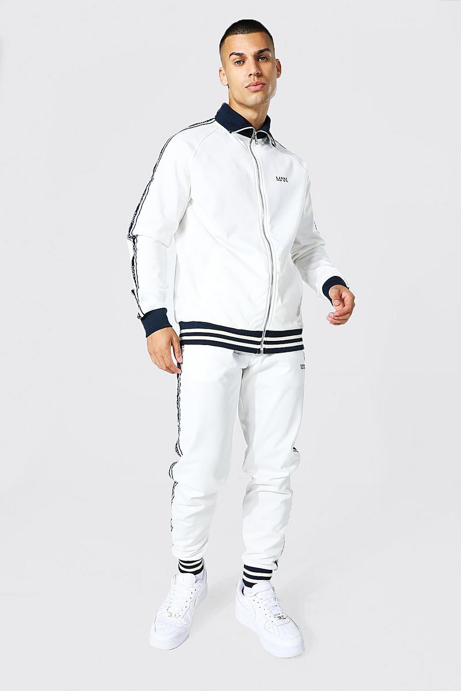 Trikot-Trainingsanzug mit Original Man-Tape und Trichterhals mit Reißverschluss, Naturfarben white image number 1