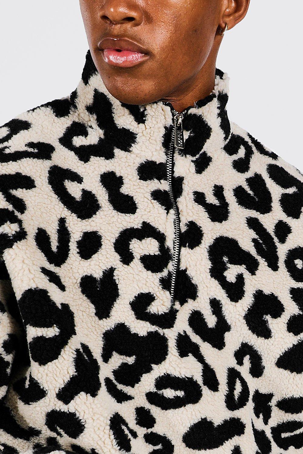 Leopard print borg zip up jacket sale