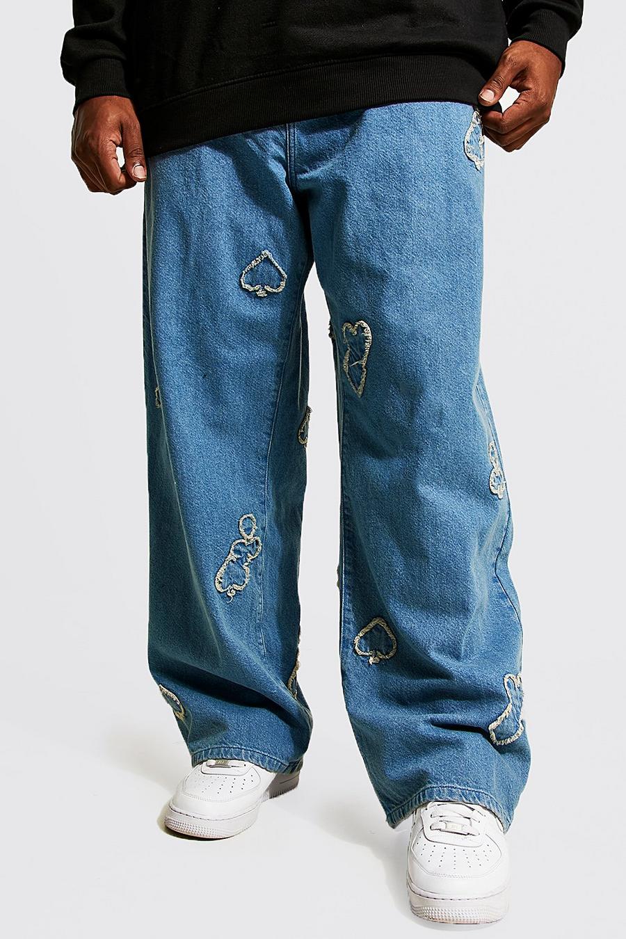 Plus lockere Jeans mit Applique-Detail, Vintage wash bleu image number 1