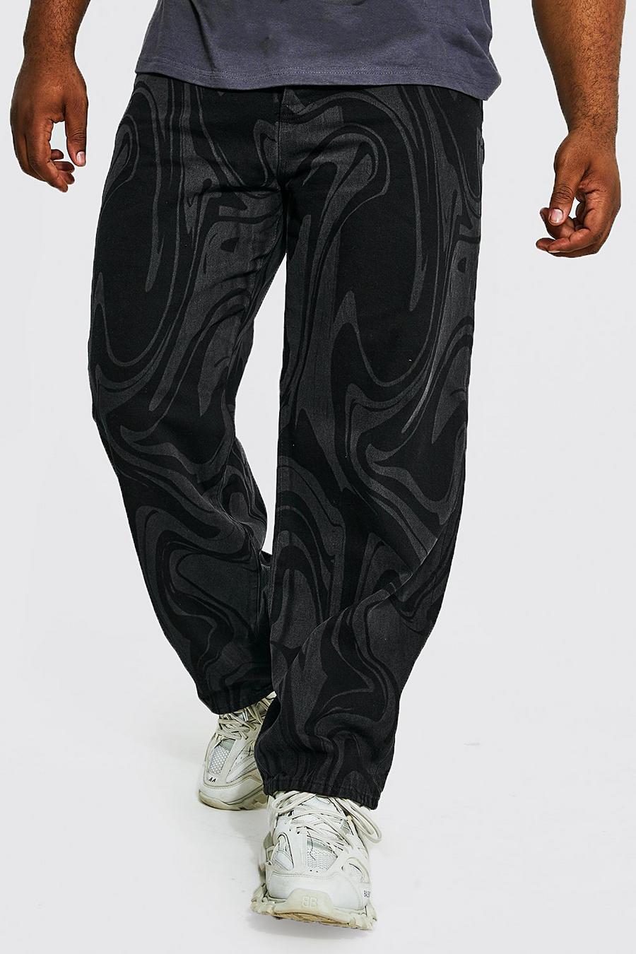 Plus lockere Jeans mit abstraktem Print, Black schwarz image number 1