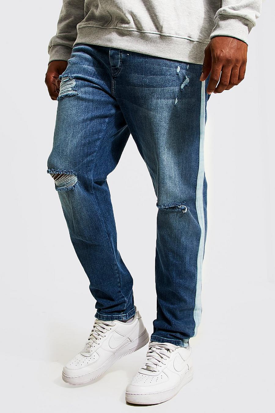 Grande taille - Jean skinny déchiré à bandes latérales, Mid blue image number 1