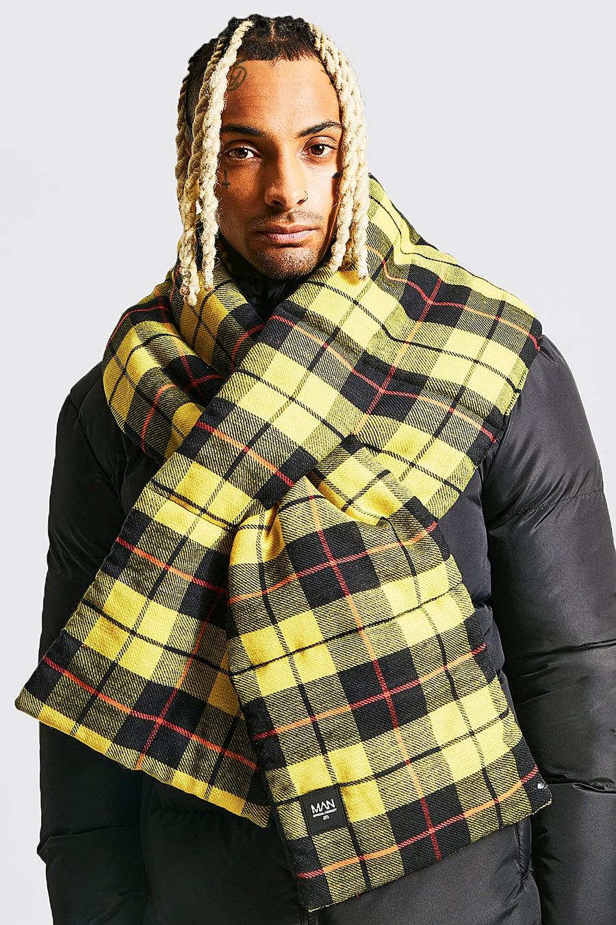 Yellow Padded Woven And Nylon Check Scarf image number 1
