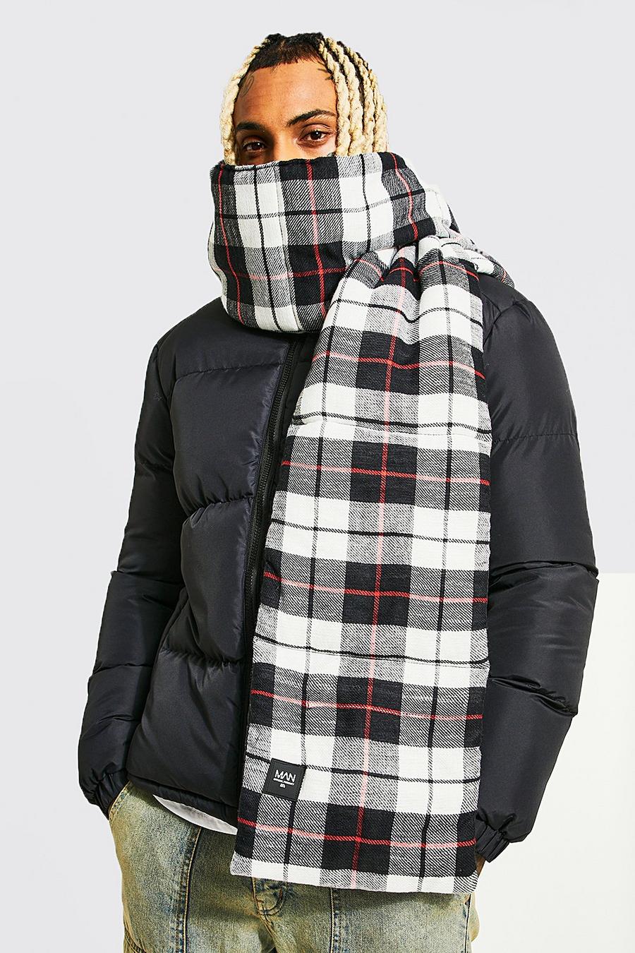Black Woven And Nylon Check Scarf image number 1
