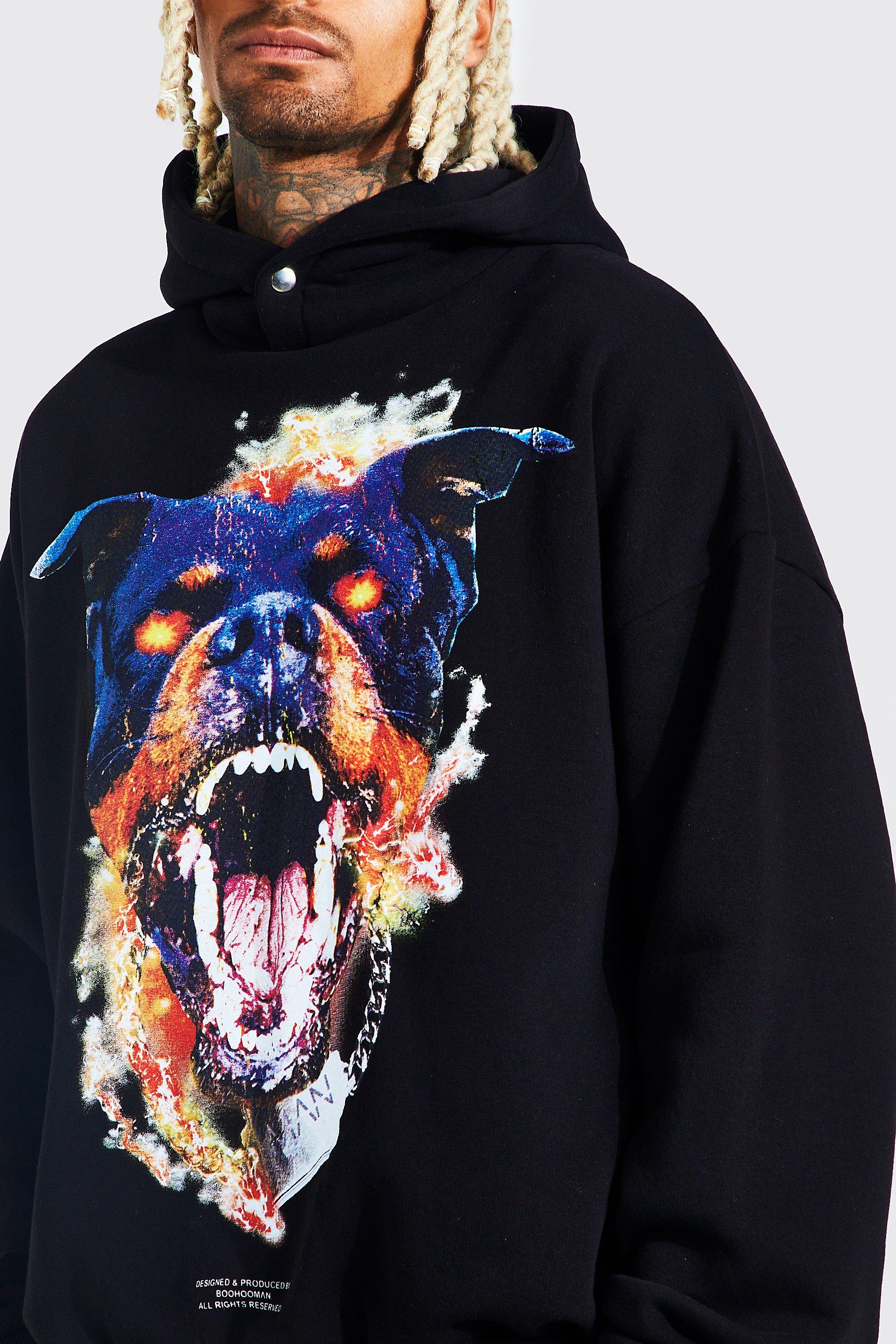 Oversized Dog Graphic Washed Hoodie