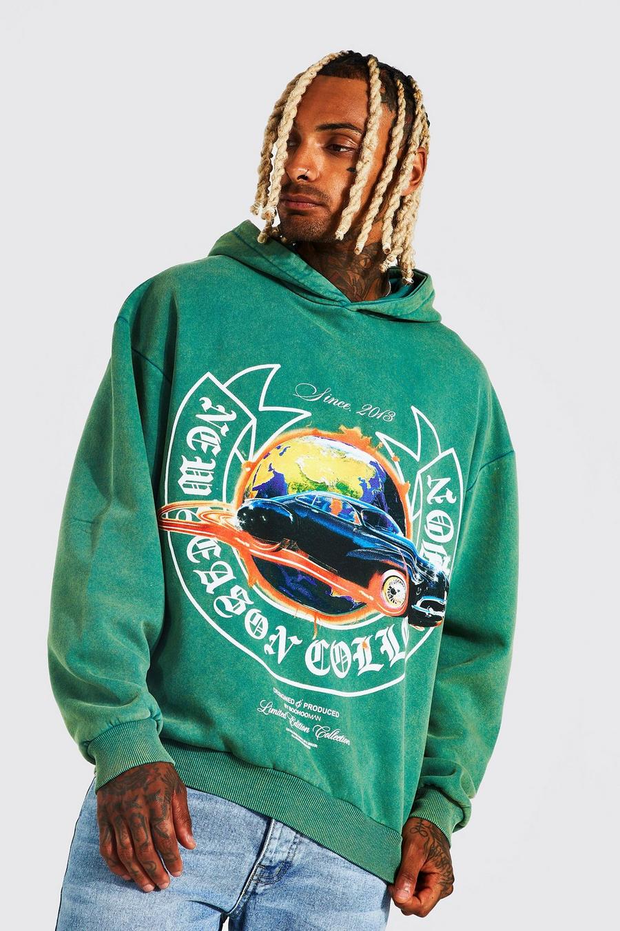 Green Oversized New Season Car Washed Hoodie image number 1