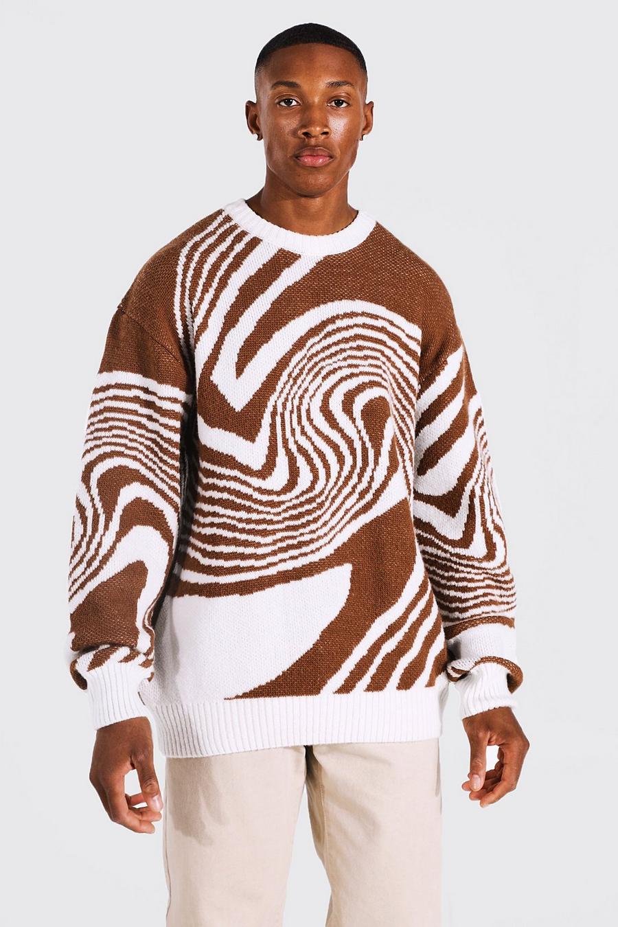 Rust Oversized Brushed Marble Knitted Jumper image number 1