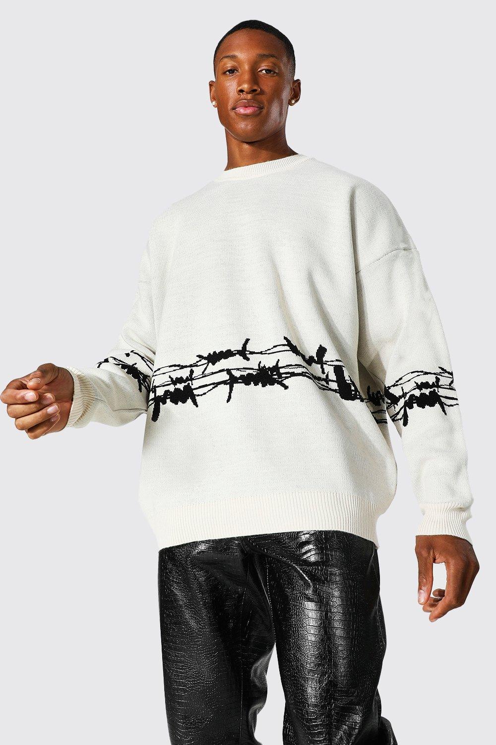 Oversized Crew Neck Barbed Wire Knit Jumper