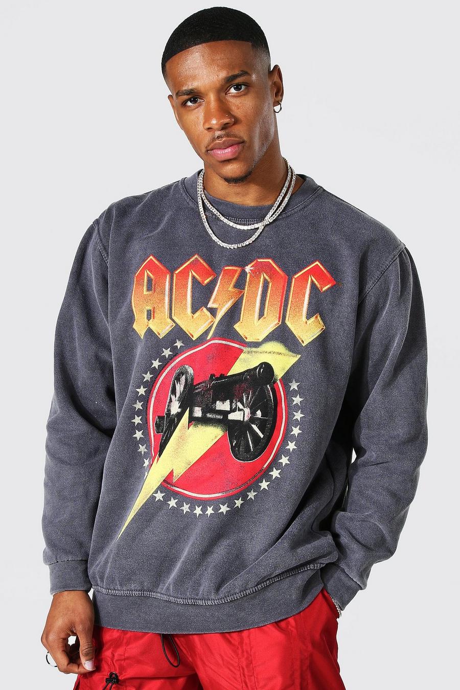 Charcoal ACDC Oversize sweatshirt med stentvättad effekt image number 1