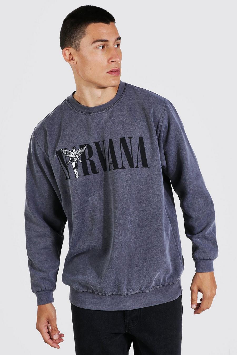Charcoal Nirvana Oversize sweatshirt med stentvättad effekt image number 1