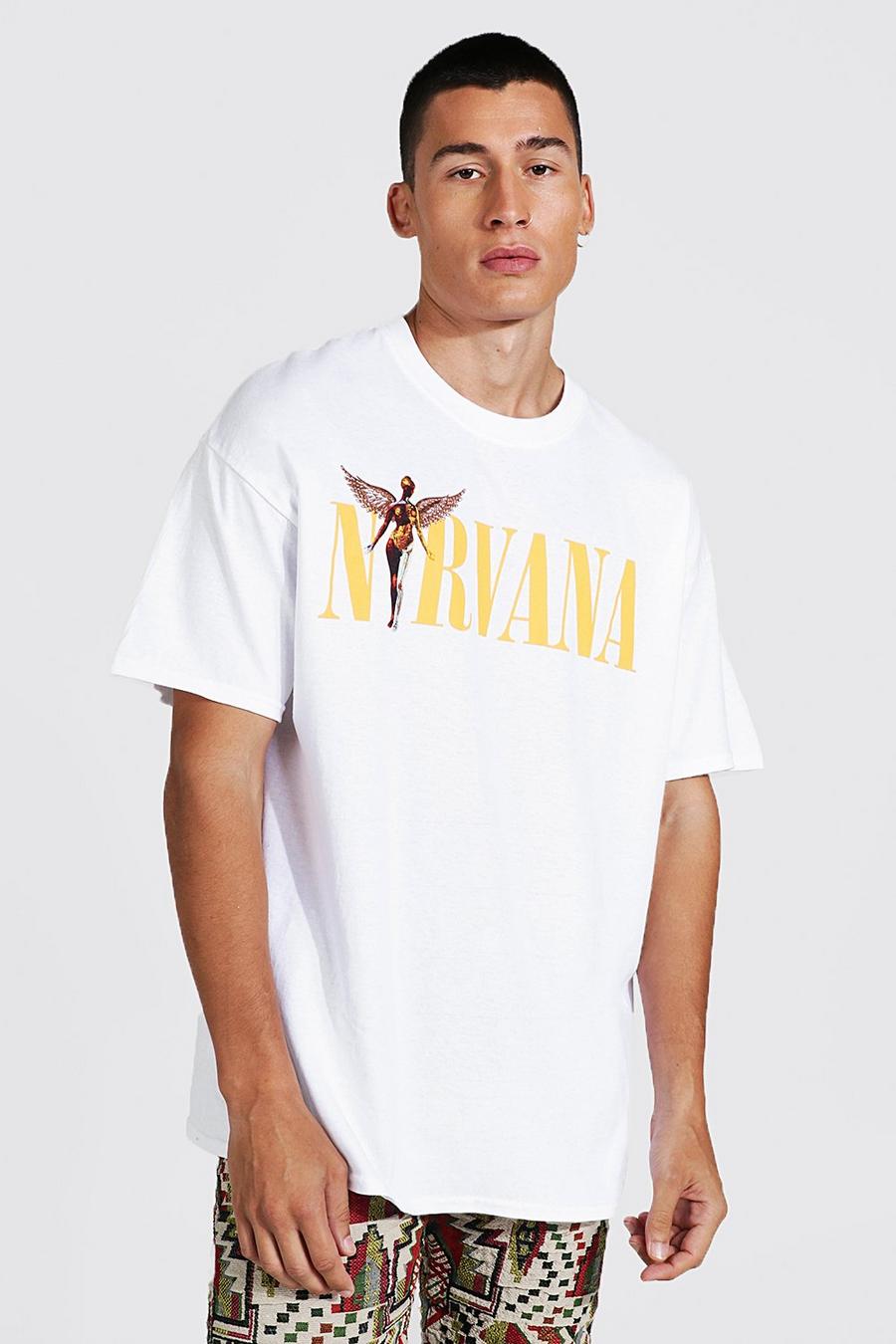 White Oversized Gelicenseerd Nirvana T-Shirt Met Rugopdruk image number 1