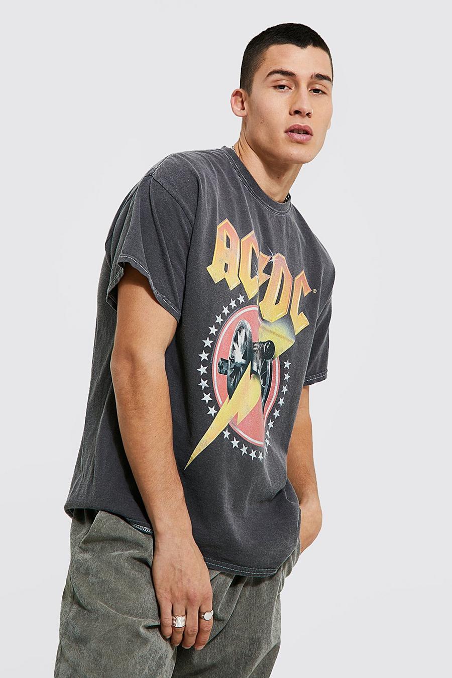T-shirt délavé oversize à imprimé ACDC, Charcoal image number 1