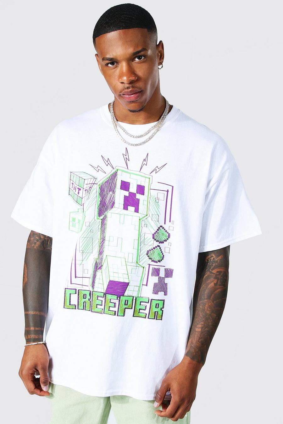 White Oversized Gelicenseerd Minecraft Creeper T-Shirt image number 1