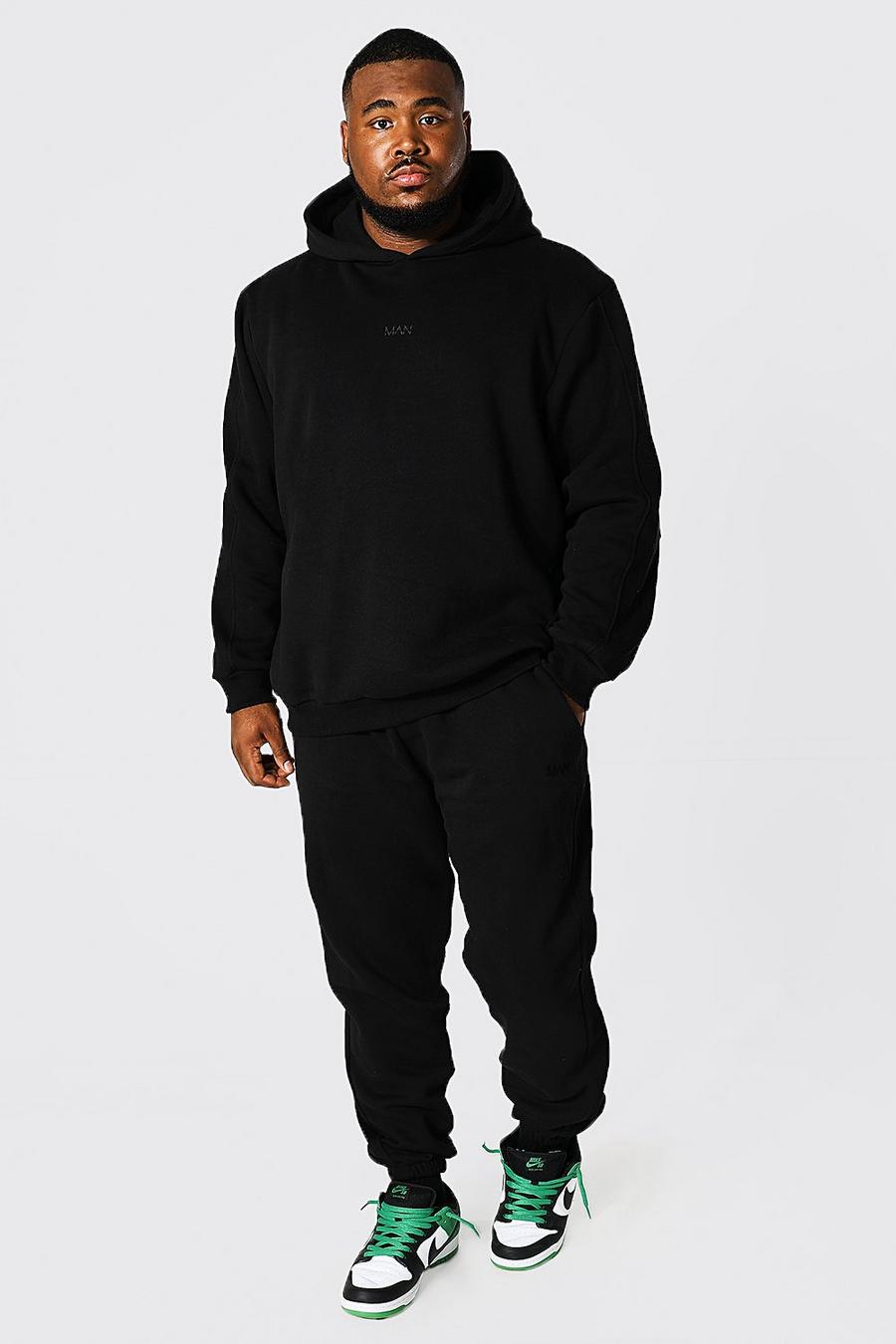Black Plus Man Jersey Ribbed Hooded Tracksuit image number 1