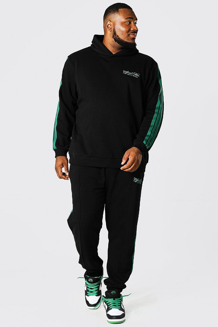 Black Plus Official Man Hooded Tracksuit With Tape image number 1