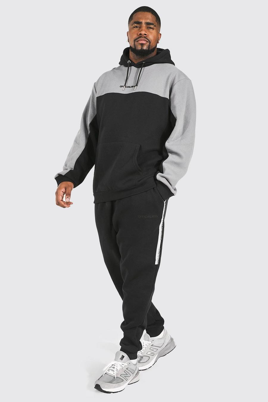 Tuta sportiva Plus Size Official Man con striscia laterale e cappuccio, Dark grey image number 1