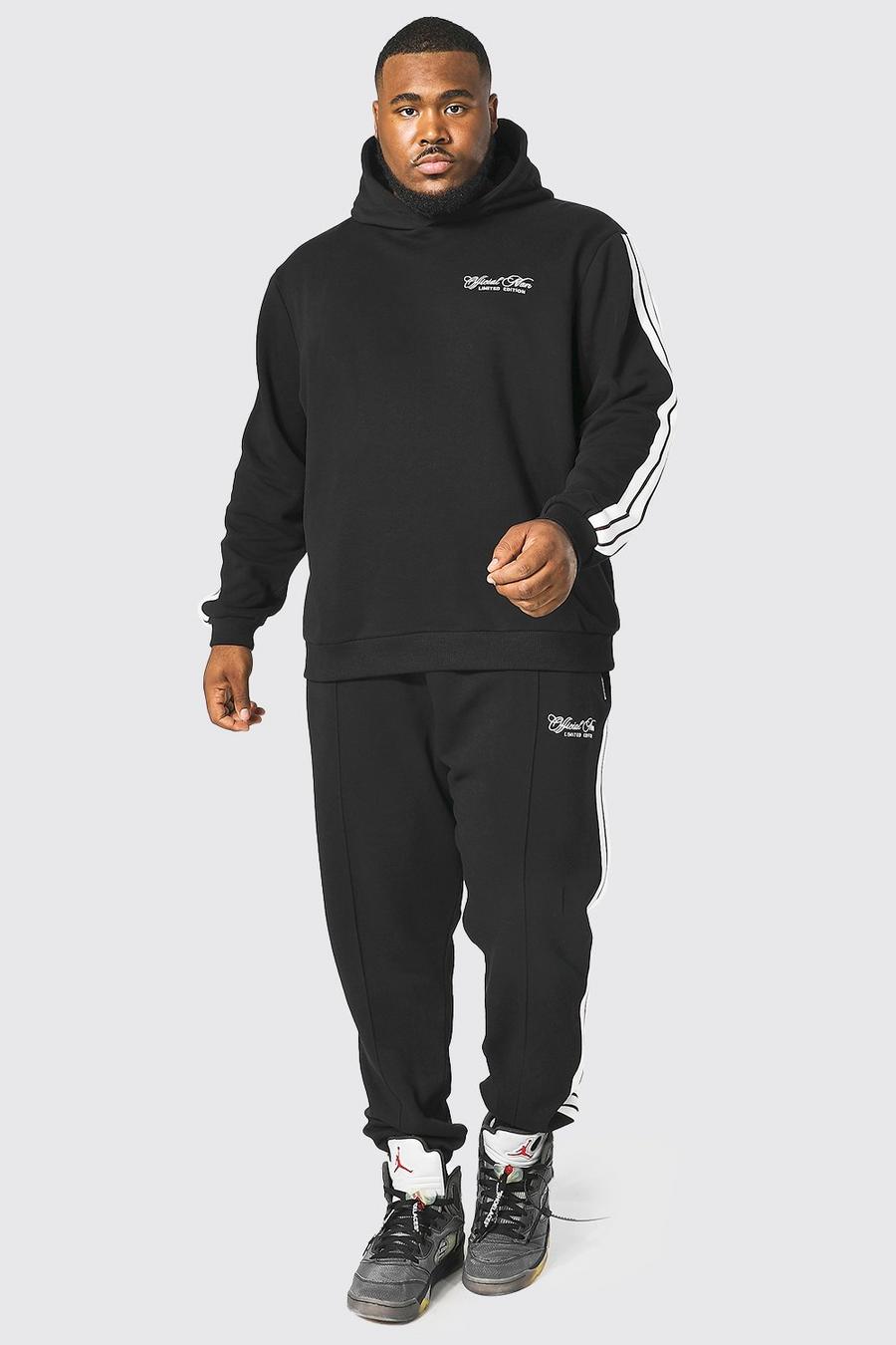 Black Plus Official Man Hooded Tracksuit With Tape image number 1