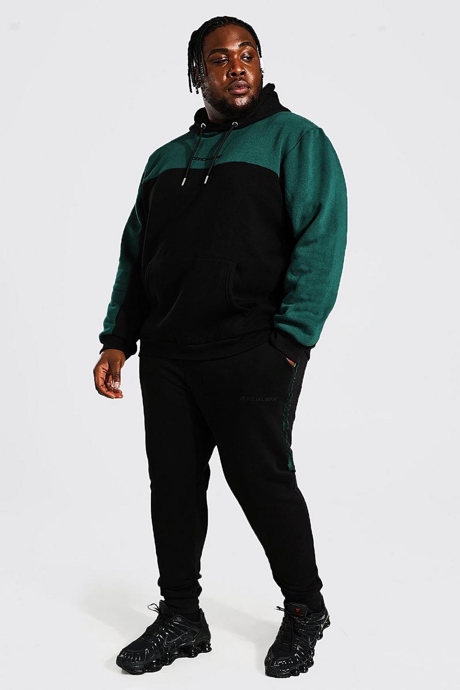 Tuta sportiva Plus Size Official Man con cappuccio e striscia a contrasto, Black image number 1