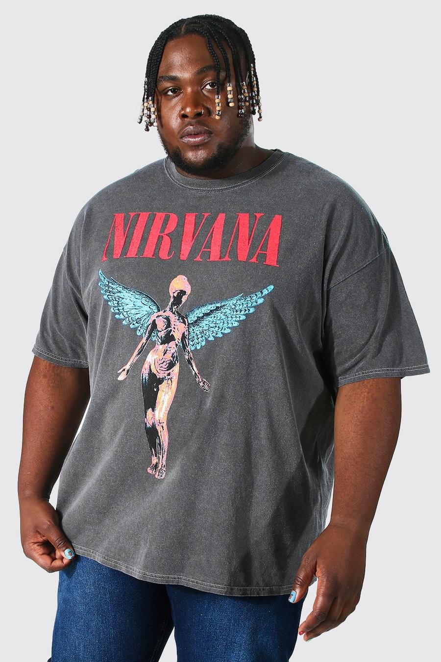 Charcoal grå Plus Acid Wash Nirvana T-shirt image number 1
