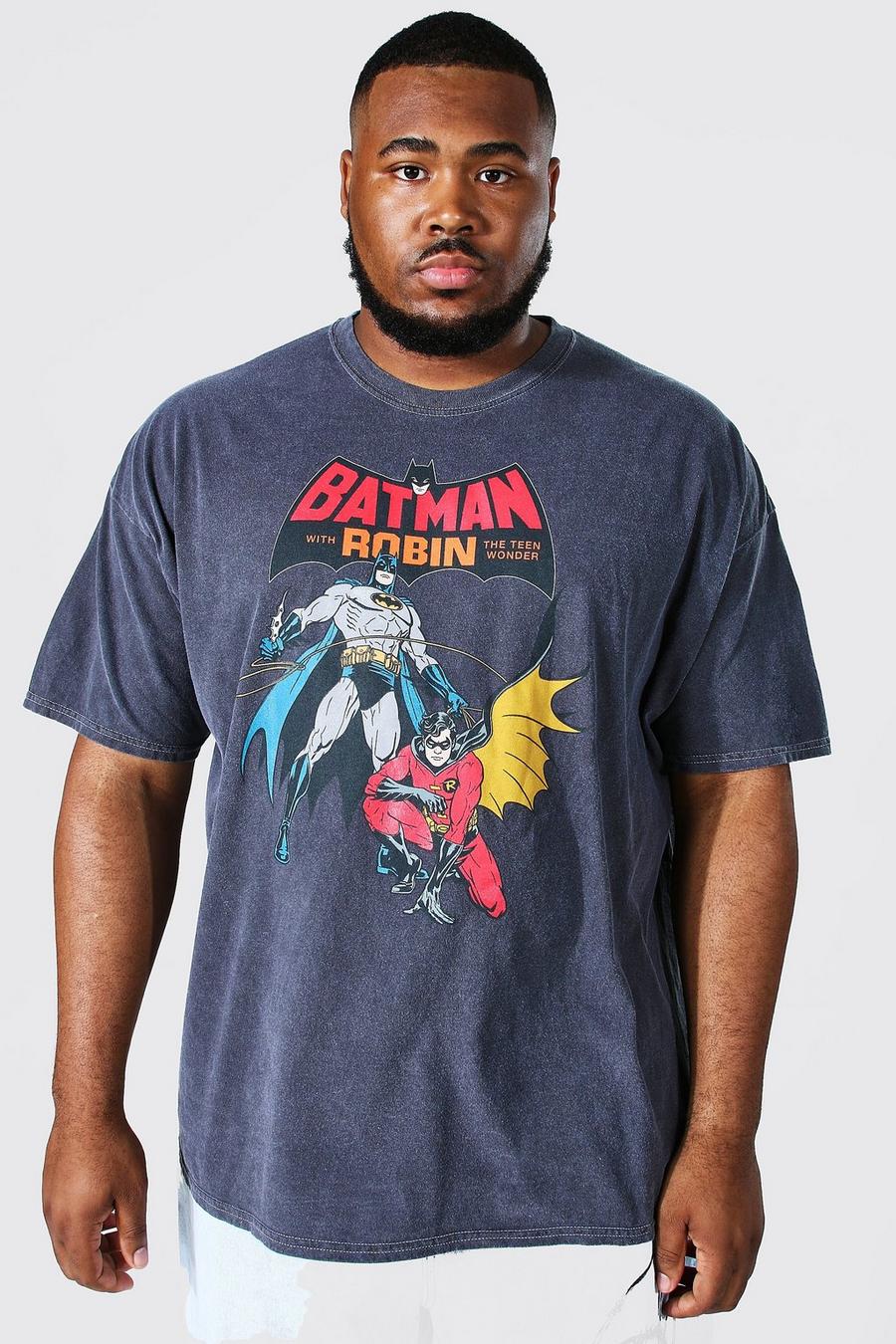 T-shirt Plus Size in lavaggio acido con stampa ufficiale Batman, Charcoal image number 1