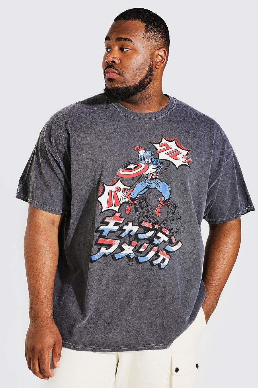 Charcoal Plus Gelicenseerd Acid Wash Gebleekt Captain America Tshirt image number 1