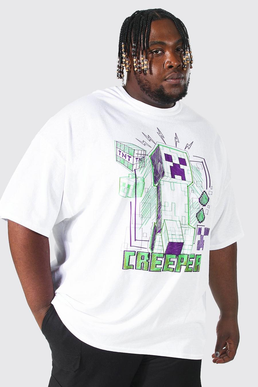White Plus Minecraft Creeper License T-shirt image number 1