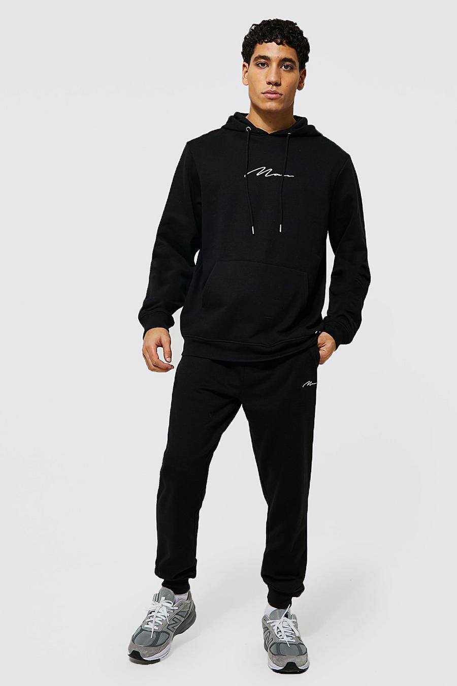 Black Recycled Man Signature Hooded Tracksuit