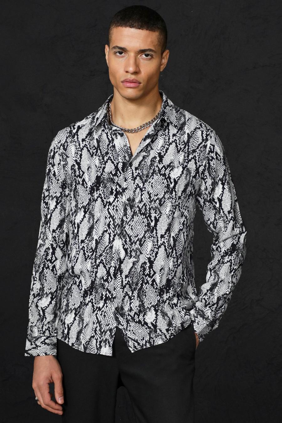 Langärmeliges Viskose-Shirt mit Schlangen-Print, Schwarz image number 1