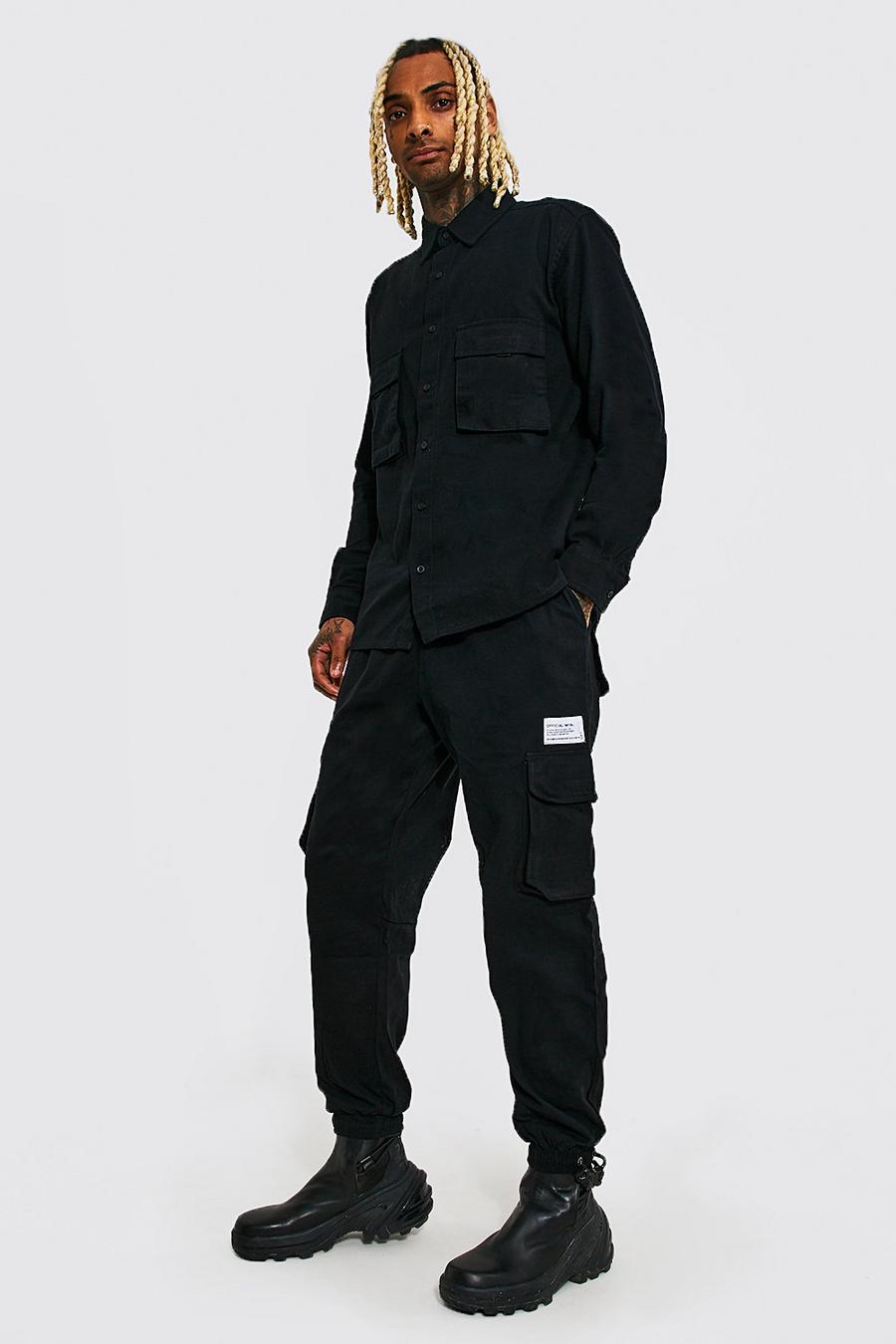 Black Official Man Utility Shirt And Trouser Set image number 1