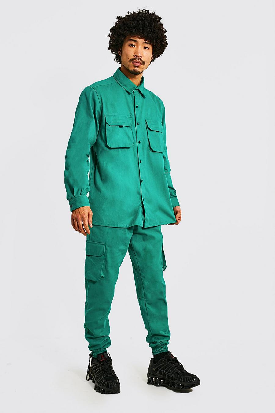 Green Official Man Utility Shirt And Trouser Set image number 1