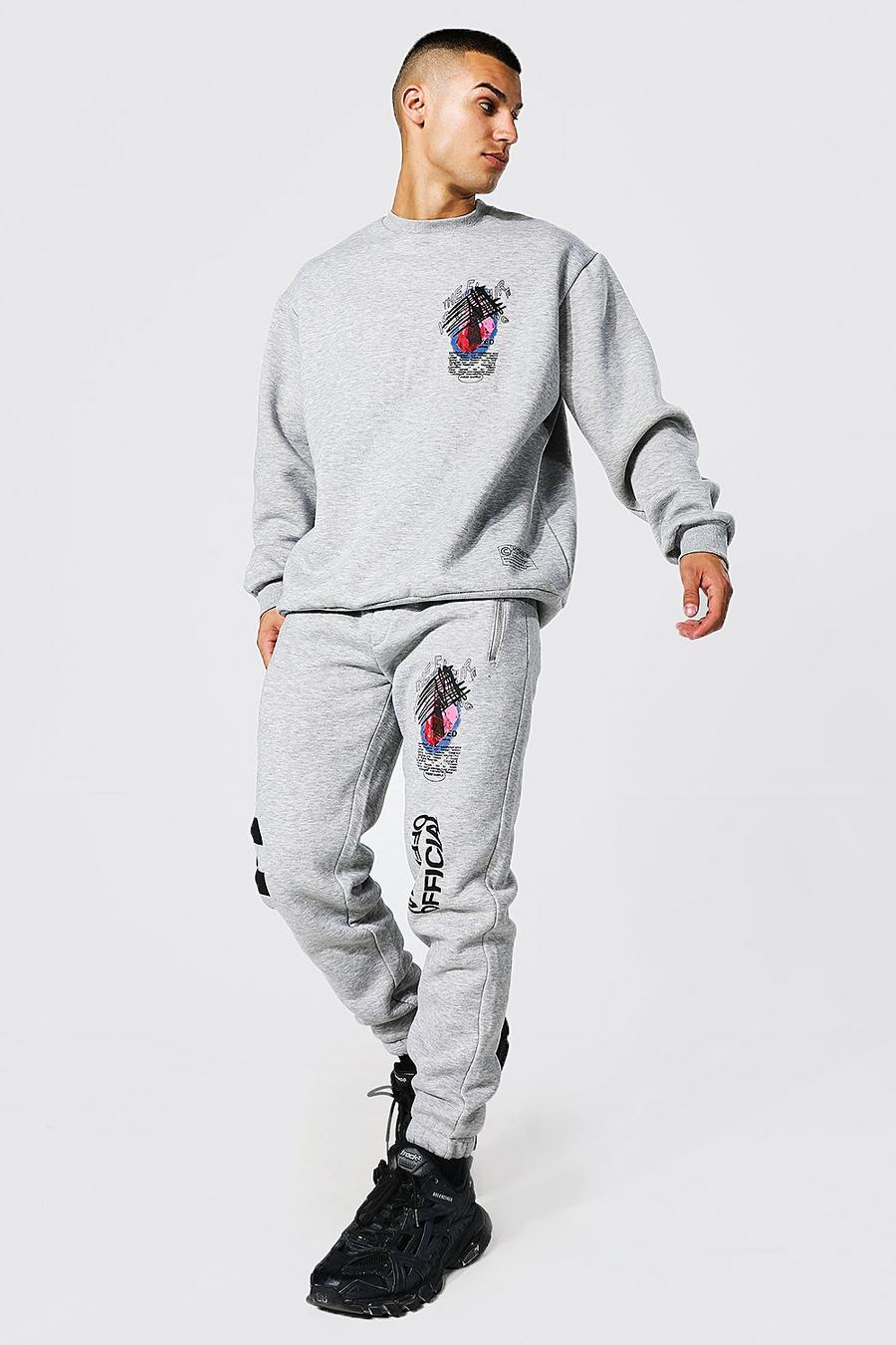 Grey marl Oversized Official Graffiti Sweater Tracksuit image number 1