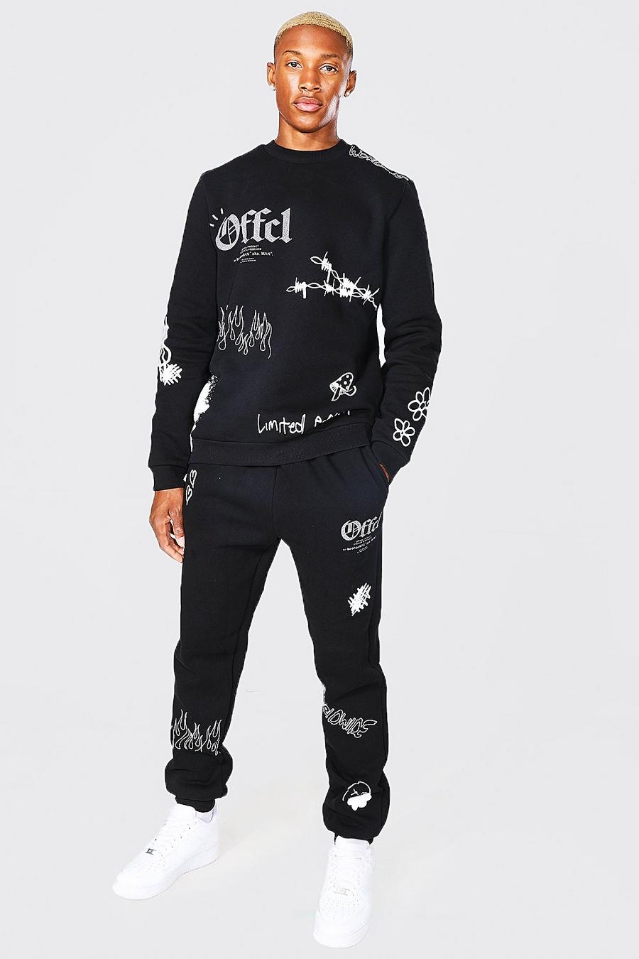 Black Oversized Reflective Offcl Sweater Tracksuit image number 1