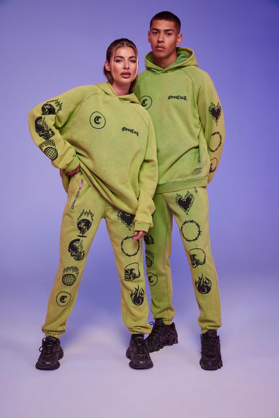 Oversize Official Graffiti-Trainingsanzug mit Acid-Waschung, Green image number 1