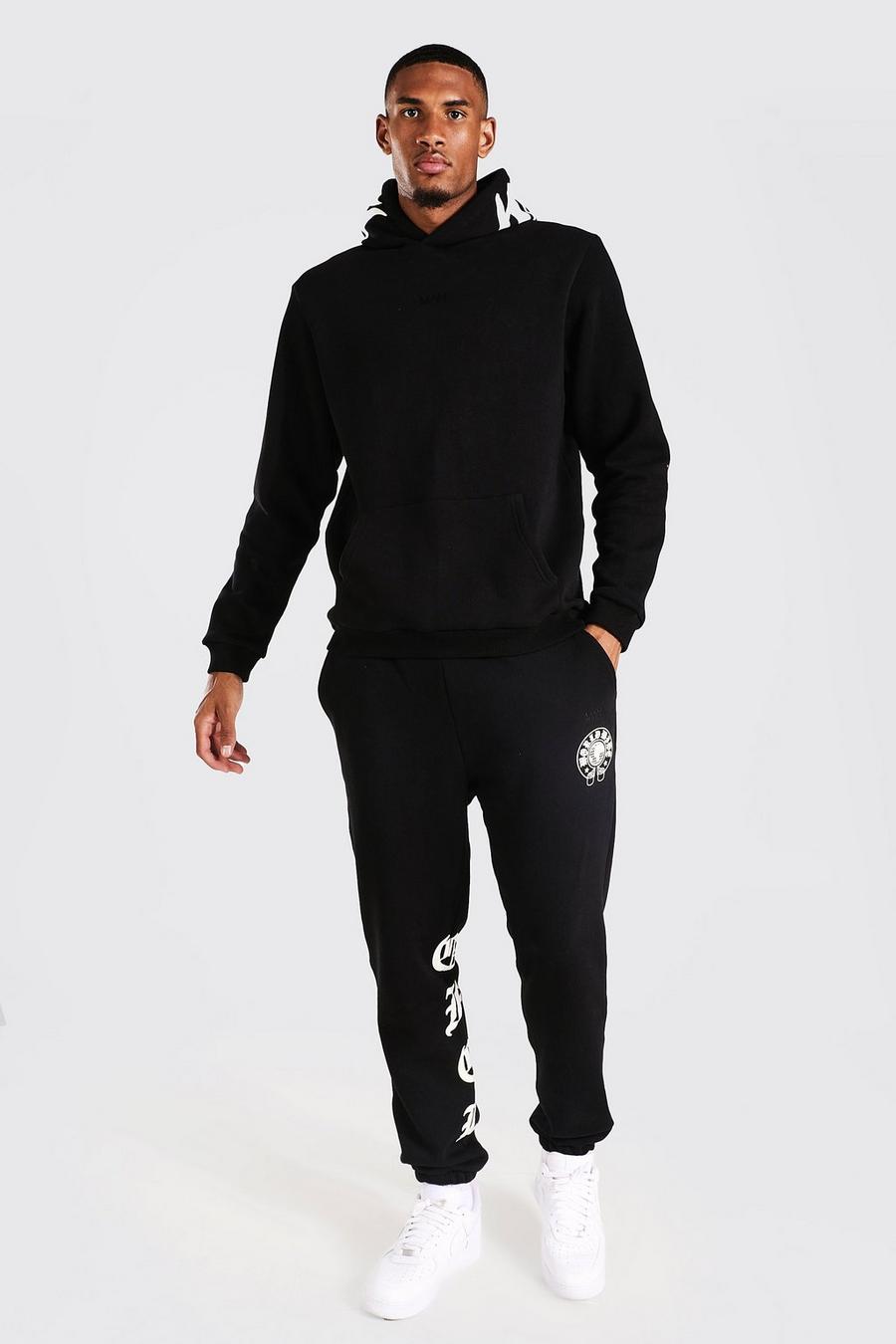 Black Tall Gothic Man Embroidered Hooded Tracksuit image number 1