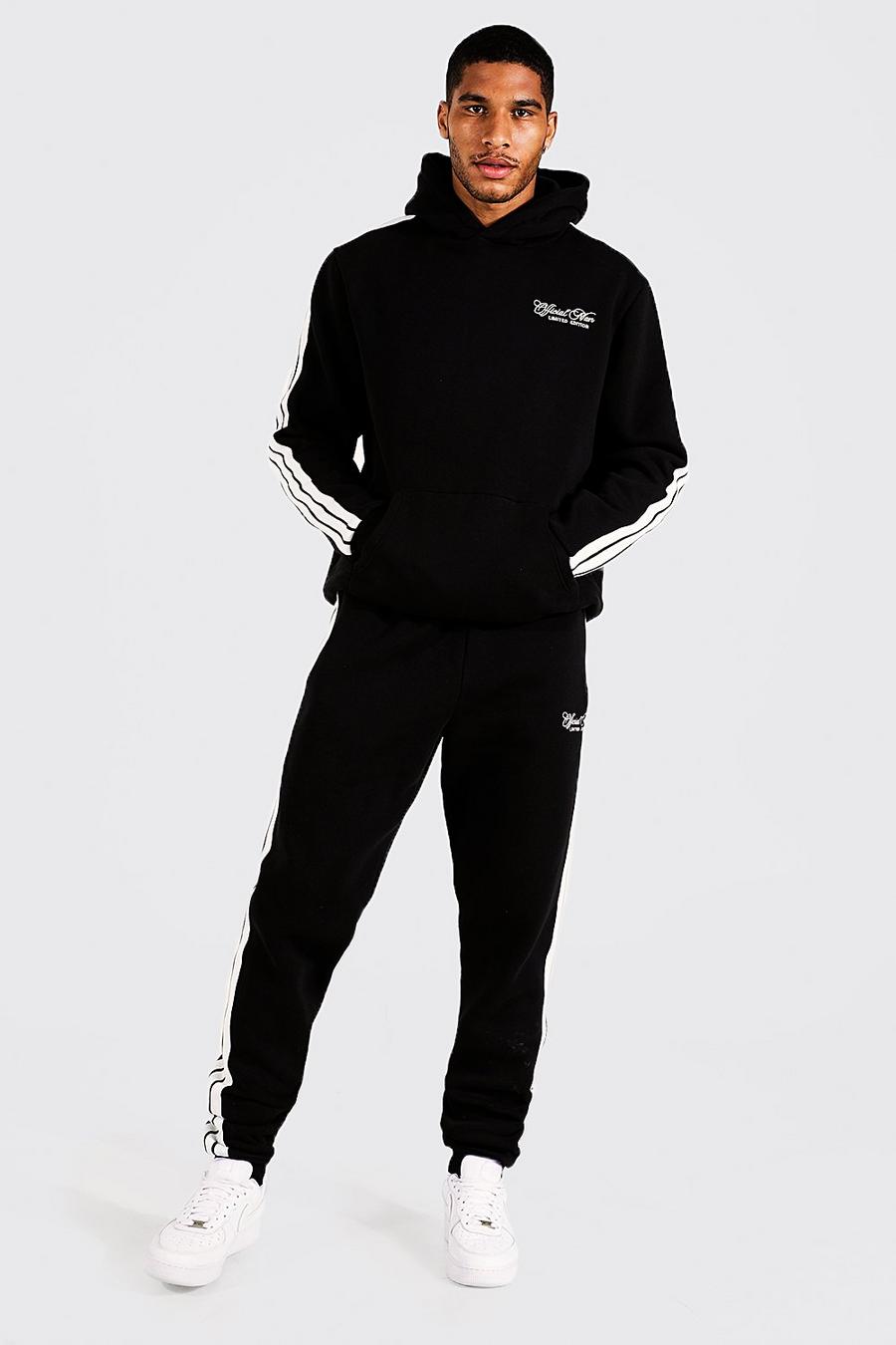 Black Tall Official Man Tape Hooded Tracksuit image number 1