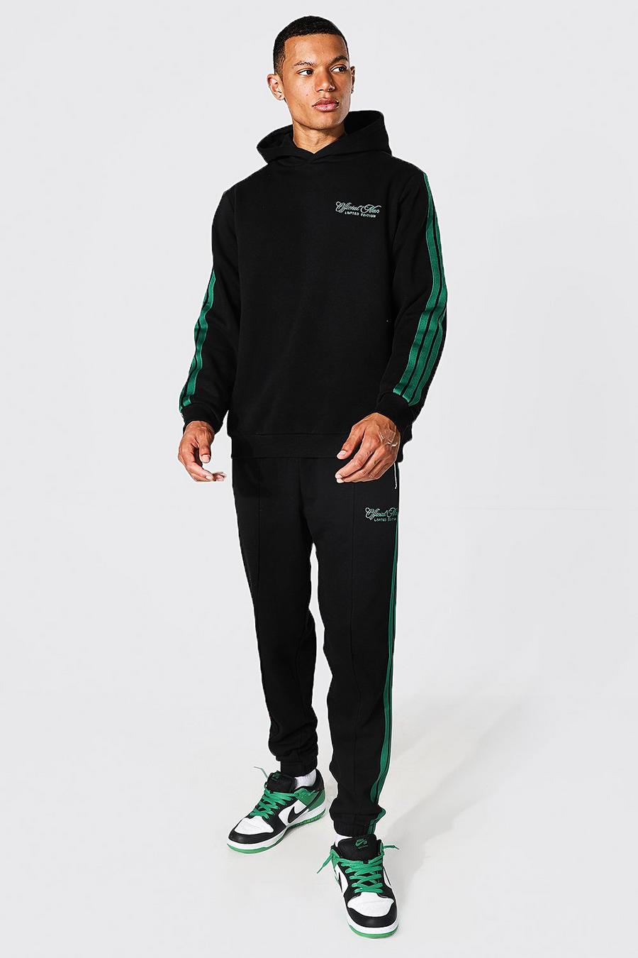 Black Tall Official Man Tape Hooded Tracksuit image number 1