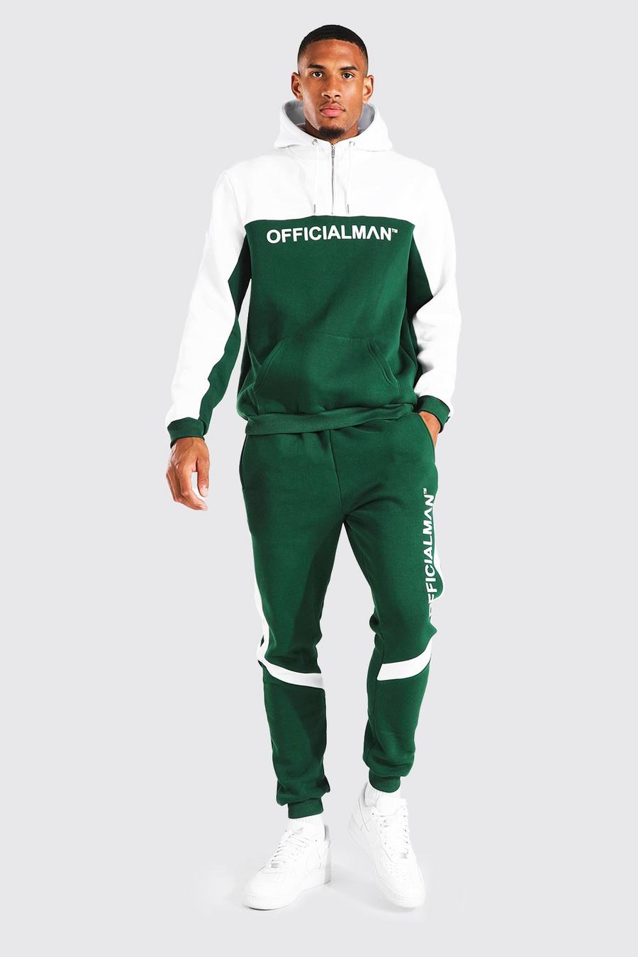Green grön Tall 1/4 Zip Official Man Hooded Tracksuit image number 1