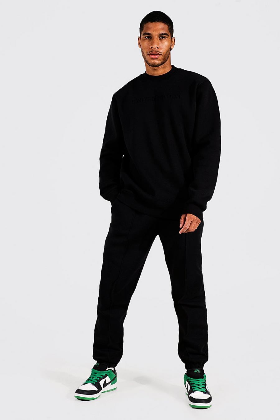 שחור חליפת טרנינג סווטשירט עם כיתוב לא מובלט Limited Edition לגברים גבוהים image number 1