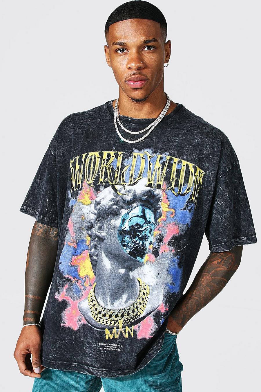 Charcoal grey Oversized Statue Graphic Acid Wash T-shirt image number 1
