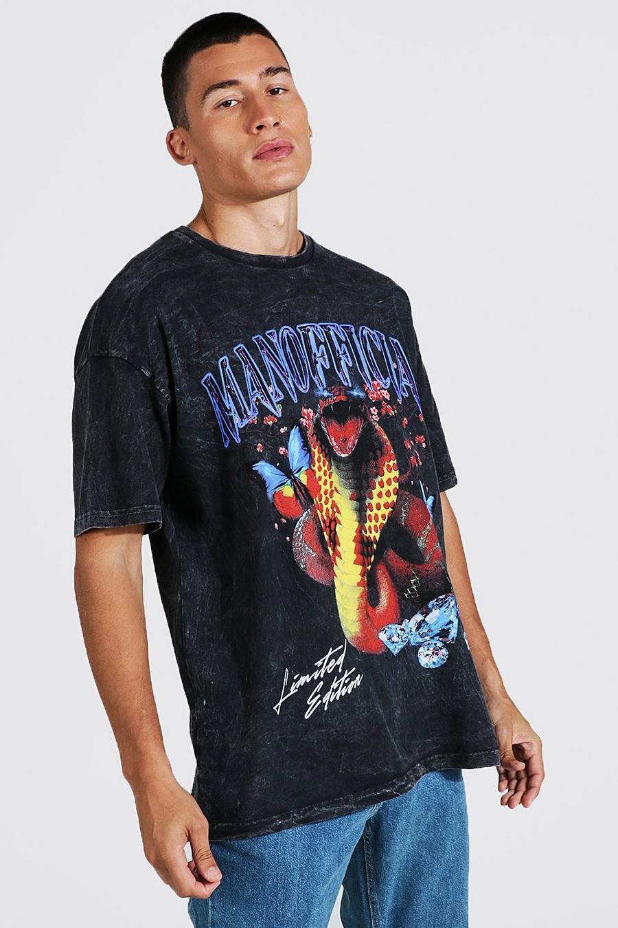 Charcoal Oversized Acid Wash Gebleekt Slangen T-Shirt image number 1