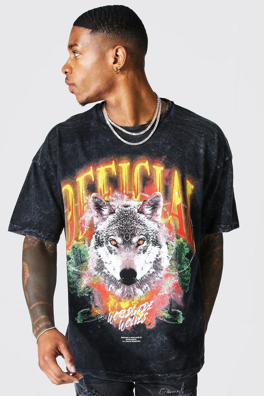 Charcoal grey Oversized Official Graphic Acid Wash T-shirt image number 1