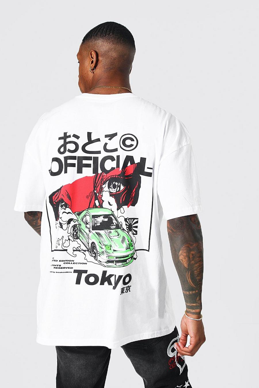 Camiseta oversize con estampado en la espalda de Tokyo, White image number 1