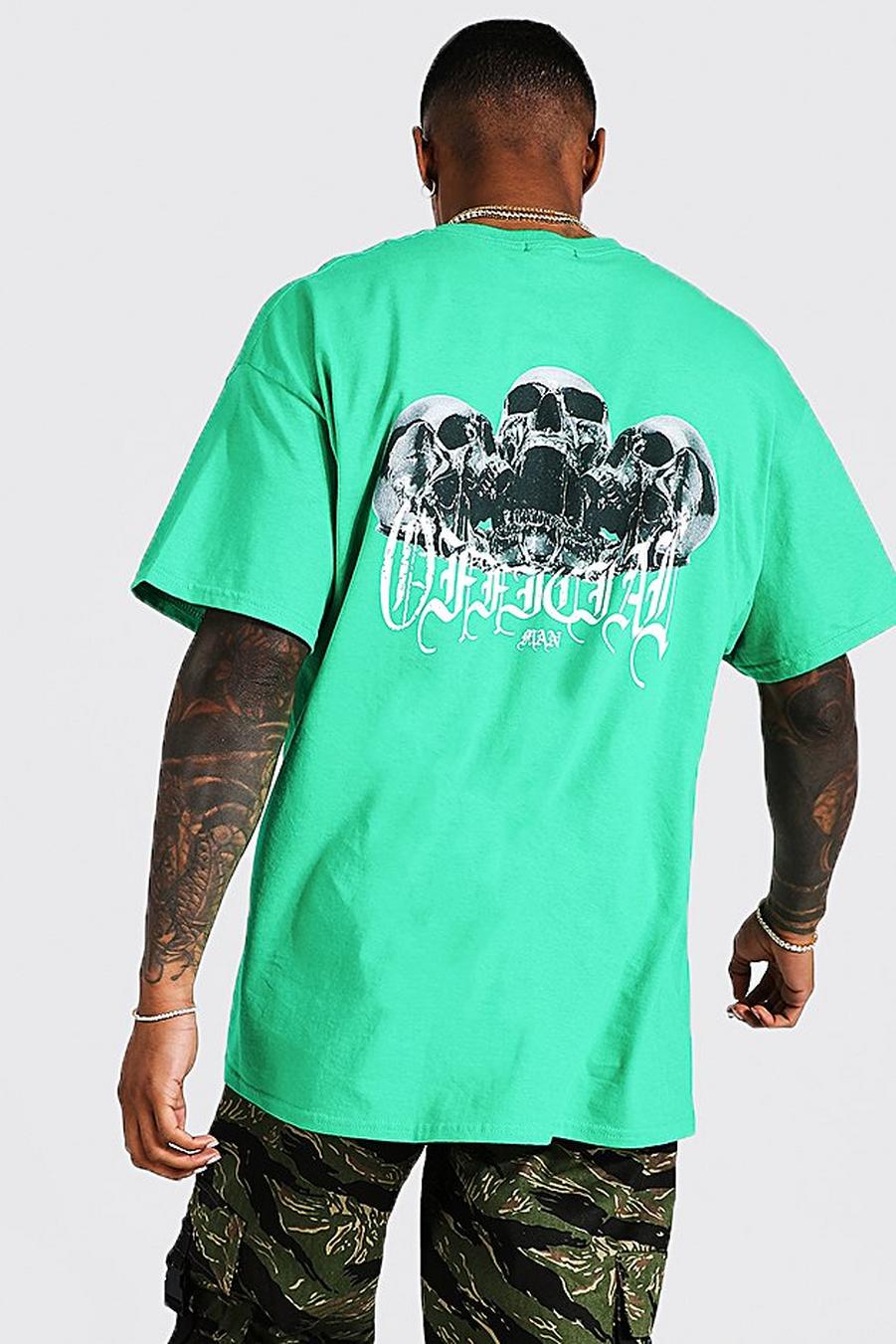 Green Oversized Skull Front & Back Print T-shirt image number 1