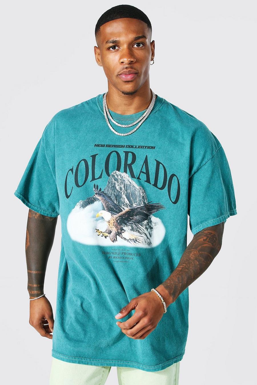 Green Oversized Overdyed Colorado Graphic T-Shirt image number 1