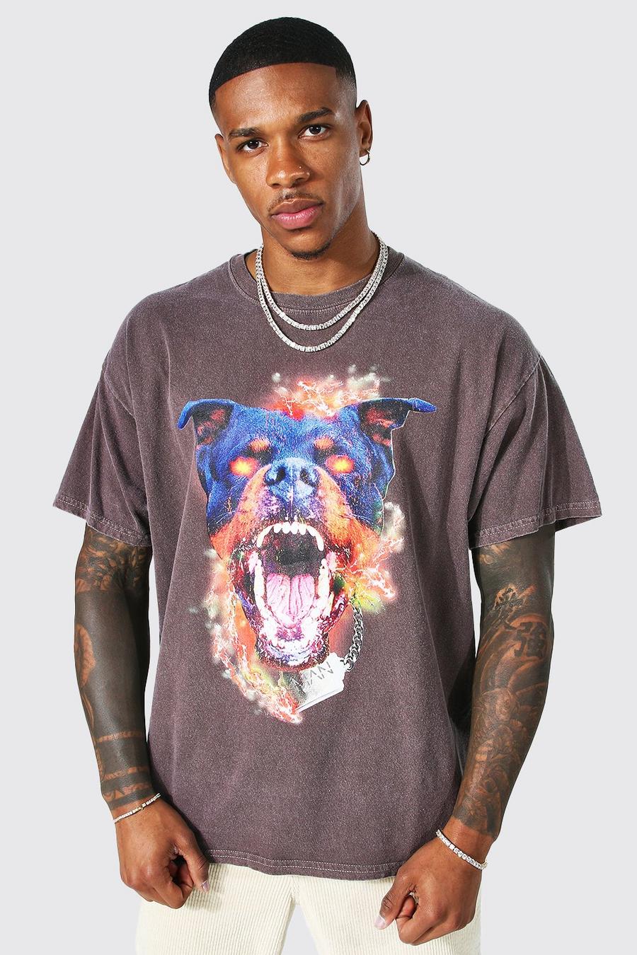 Gefärbtes Oversize T-Shirt mit Hunde-Print, Brown image number 1