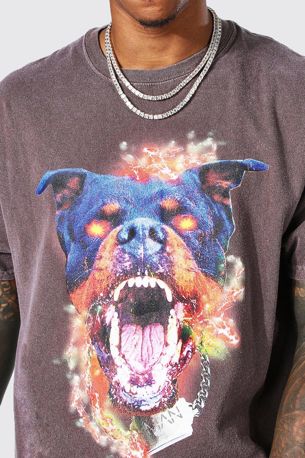 Mens Oversized Overdyed Dog Graphic T-shirt | Boohoo UK