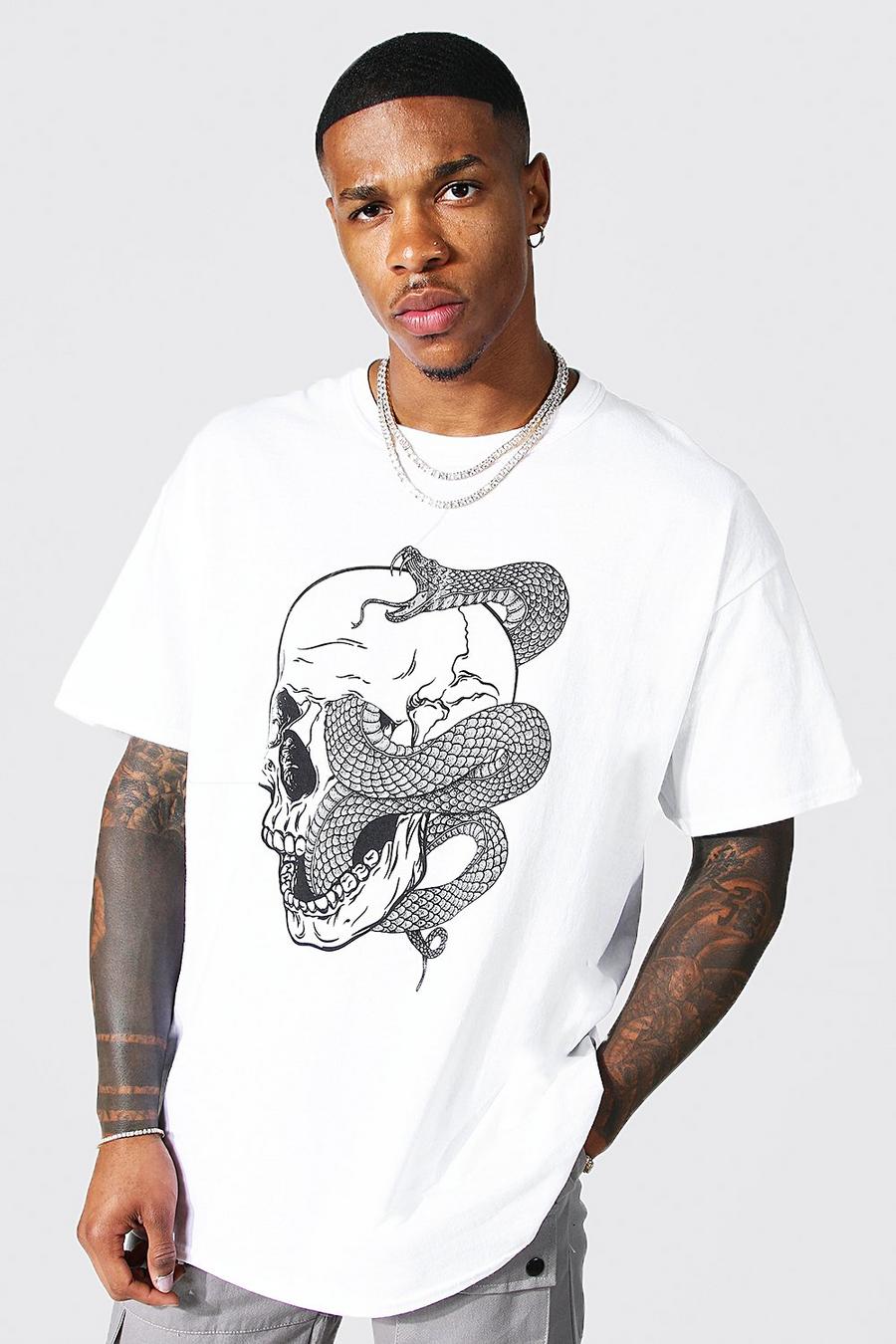 White Oversized Schedel En Slangen T-Shirt image number 1
