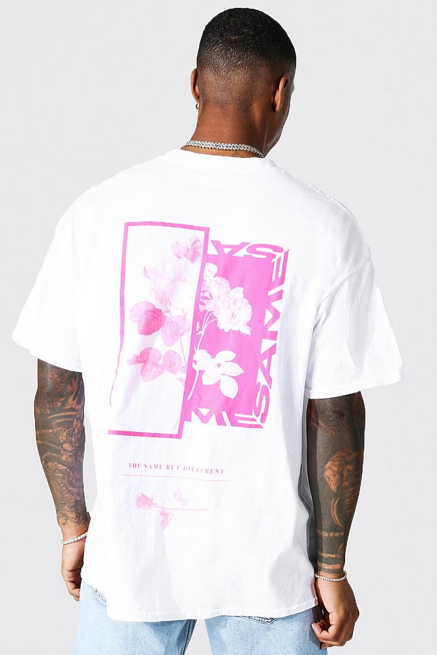 White Oversized Floral Back Print T-shirt image number 1