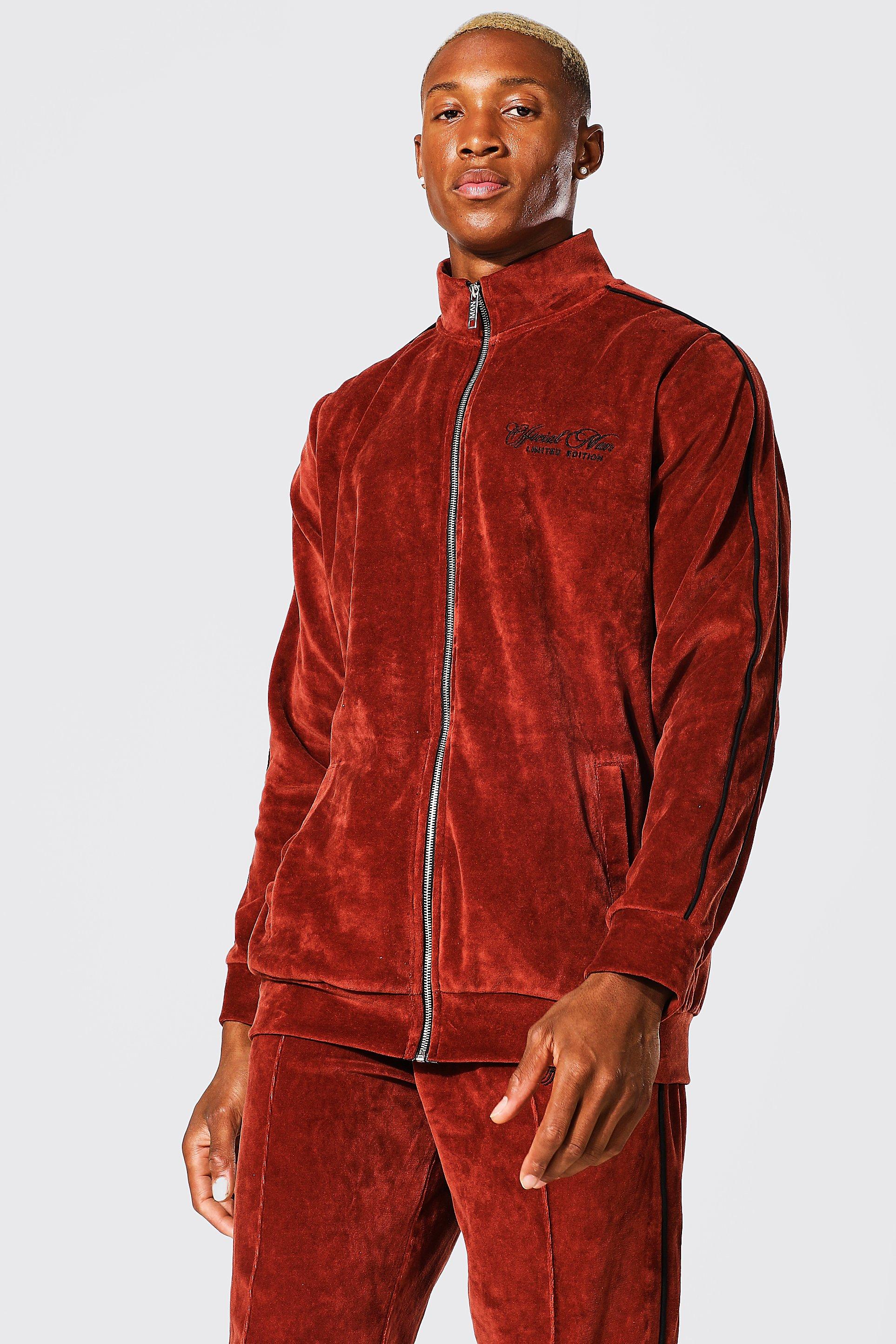 Funnel Neck Man Piping Velour Tracksuit
